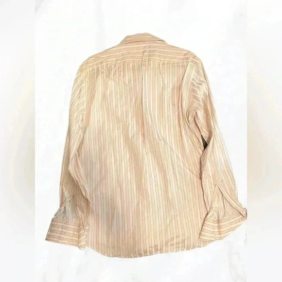 Hugo Boss work casual yellow black  striped long sleeve cuff dress shirt 16 - Picture 2 of 4